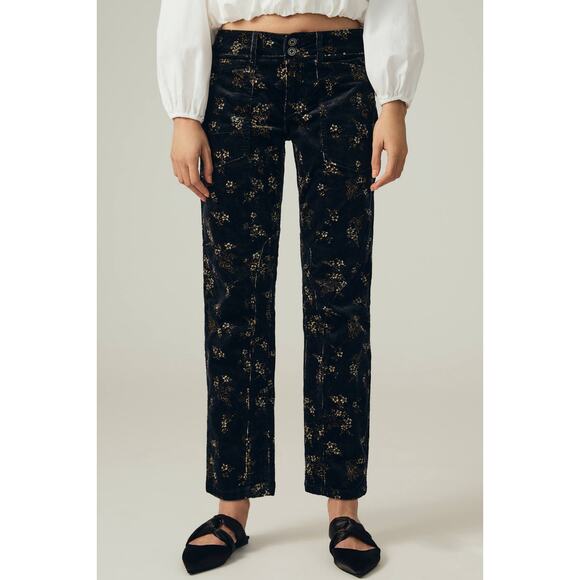 Anthropologie Pilcro The Wanderer Corduroy Pants Black Floral Size 26 - Picture 2 of 16